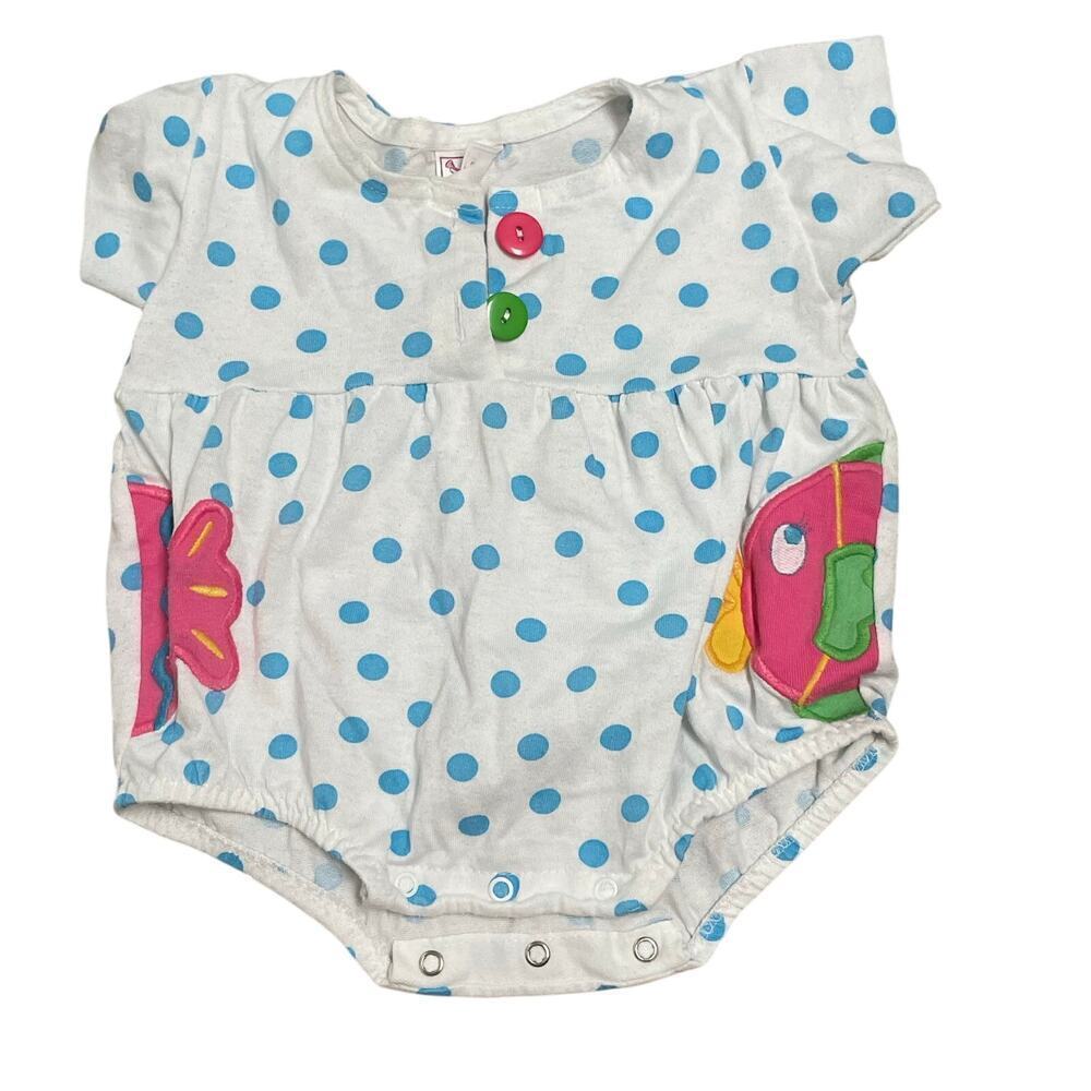 Buster Brown Vintage 6-9 Month Fish Polka Dot Bubble Romper VTG One Piece